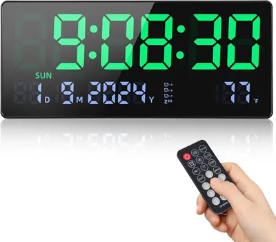 Produktbild von Große digitale Wanduhr mit LED-Bildschirm, Wecker und Fernbedienung, Anzeige von Datum/Wochentag/Temperatur, für Wohnzimmer/Küche/Büro