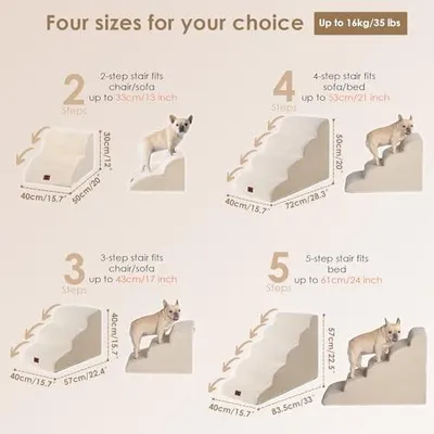 Immagine prodotto di Scala per cani con 3 gradini, rivestimento lavabile, color beige