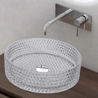 Image de doporro Lavabo à Poser Vasque en Verre Transparent Lave Mains Rond de Salle de Bains Petit Lave-Mains pour WC 39x39x12 cm Minerva07