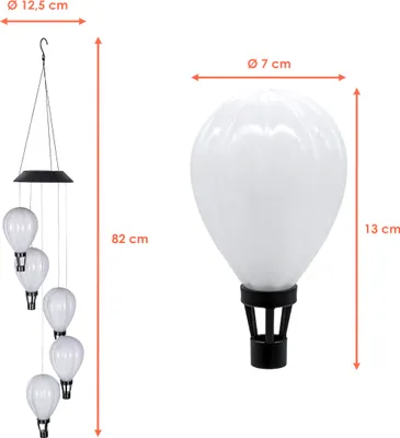Obrázek produktu pro 1.01 LED solární zvonkohra s 5 balónky - cca 82 x 12,5 cm - zahradní dekorace s 50 plamennými LED diodami