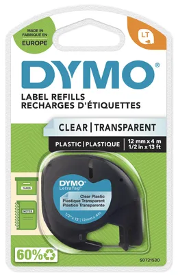 Obrázok produktu pre DYMO S0721530, Čierna na priehľadnej, Polyester, Belgicko, DYMO, LetraTag 100T, LetraTag 100H, 1,2 cm