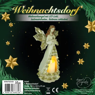 Produktbild von e4fun Weihnachtsdorf Weihnachtsengel mit LED Licht inklusive Batterien Batteriebetrieb (inklusive)