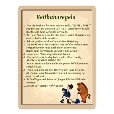 Produktbild von Reitbahnregeln Metallschild XXL in 28x38 cm