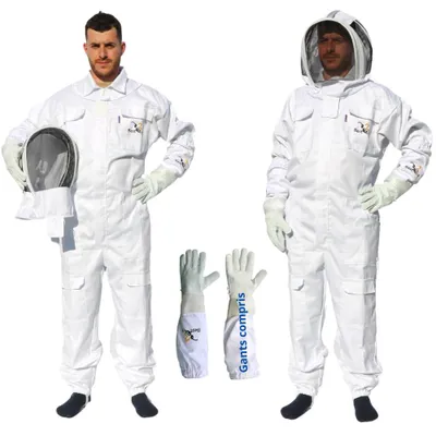 Imkeranzug mit Lederhandschuhen, Overall gegen Wespen, 3XL