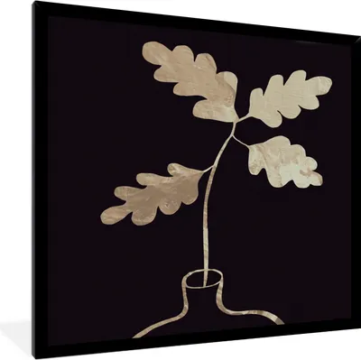 Produktbild von MuchoWow® Gerahmtes Poster Blätter - Gold - Luxus 40x40 cm - Poster mit Schwarzem Bilderrahmen Wandposter Rahmen Foto Bilder - Mit Rahmen - Wanddekoration Schlafzimmer
