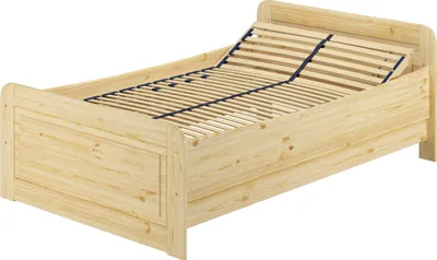 Produktbild von Seniorenbett extra hoch 120x200 Einzelbett Holzbett Gästebett Massivholz Zubehör wählbar V-60.42-12Federholzrahmen inkl.