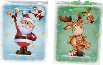 Produktbild von 12 Geschenktüten Nikolaus & Elch 18 x 23 x 10 cm