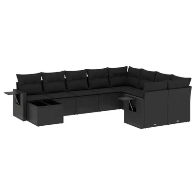 Produktbild von 10-tlg. Garten-Sofagarnitur mit Kissen Schwarz Poly Rattan