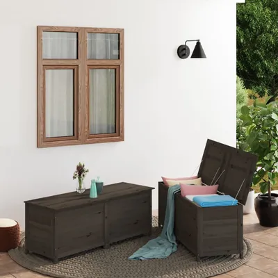 Image de The Living Store - Coffre à coussins d'extérieur, anthracite, 150 x 50 x 56 cm, en bois massif de sapin