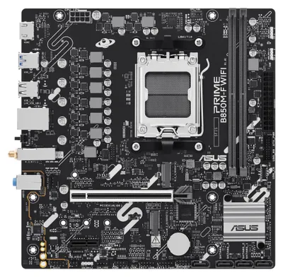Zdjęcie produktu dla ASUS PRIME B850M-F WIFI, AMD, Gniazdo AM5, AMD Ryzen 7000 Series, AMD Ryzen 8000 Series, AMD Ryzen 9000 Series, DDR5-SDRAM, 128 GB, DIMM