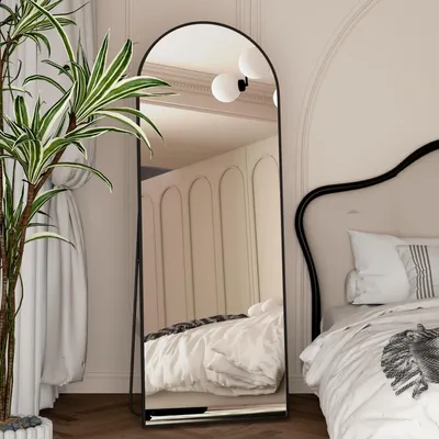 Productafbeelding van Passpiegel - Staand - Gebogen - 162 x 53 cm - Zwart