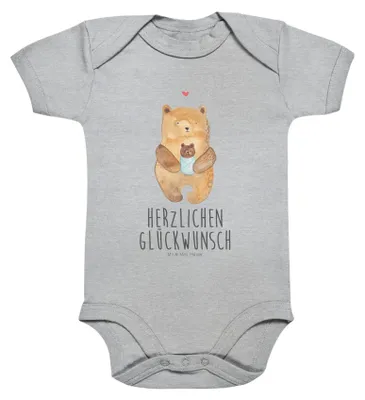 Produktbild von Mr. & Mrs. Panda Einteiler Bär Baby 1. - 3. Monat - Heather Grey - Geschenk, Mutter, Strampler, body baumwolle, Nichte, overall, Teddy, Babystrampler, Geburtstag, Geburt