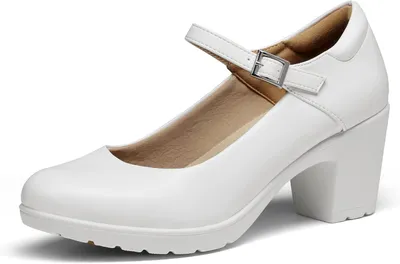 Productafbeelding van Dames pumps met dikke hak en verstelbare enkelband, wit, maat 39 EU