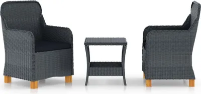 Produktbild von 3-tlg. Garten-Lounge-Set mit Auflagen Poly Rattan Dunkelgrau
