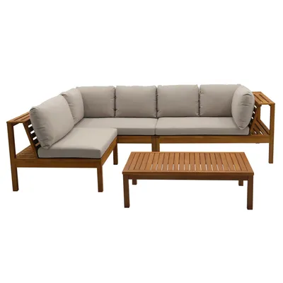 Produktbild von Miliboo - Eck-Gartenmöbel aus Massivholz mit abziehbaren Kissen in Taupe BELIZE