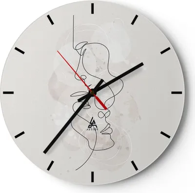 Produktbild von Wanduhr - Rund - Glasuhr - Einzeilig Mann Frau - 40x40cm - Schleichendes Uhrwerk - Lautlos - zum Aufhängen bereit - Dekoration Modern - Wanddekoration aus Glas - C3AR40x40-4629