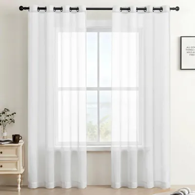 Imagen del producto de Cortinas blancas, semitransparentes, con ojales, 2 unidades, 140 x 245 cm, para ventanas