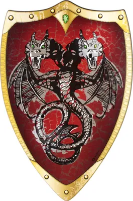 Produktbild von BestSaller 1143 Ritterschild Doppelkopf mit Drachen Motiv, Holz, 49 x 32 cm, mehrfarbig