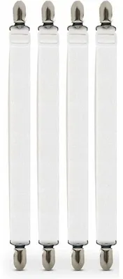 Produktbild von Spannbettlaken-Befestigungsbänder, 4 Stück Bettlaken-Befestigungsbänder, verstellbares Spannbettlaken-Befestigungsband mit Metallclips für alle Matratzen, weiß