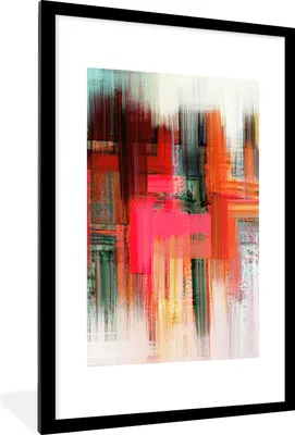 Produktbild von MuchoWow® Gerahmtes Poster Ölgemälde - Abstrakt 60x90 cm - Poster mit Schwarzem Bilderrahmen Wandposter Rahmen Foto Bilder - Dekoration - Wandposter Wohnzimmer - Hochwertig
