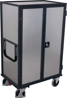 Produktbild von VARIOfit ESD Etagenwagen aus Stahlblech mit Flügeltür, Schiebebügel und 5 Ladeflächen 1045x685mm