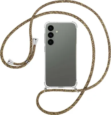 Produktbild von Handykette Backcover-Schutzhülle mit Band (Metall silberfarben) für Samsung Galaxy S24 - braun+beige