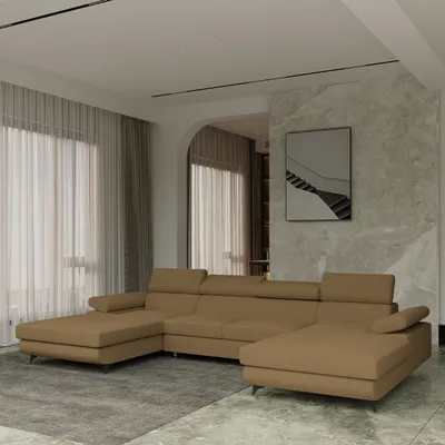 Produktbild von Masseno Ecksofa DETTI mit Schlaffunktion U-Form, Sofa mit Bettkasten, Wohnzimmersofa, Couch, Soffa, Bettsofa, Couchgarnitur- Orange, QUELLE 17