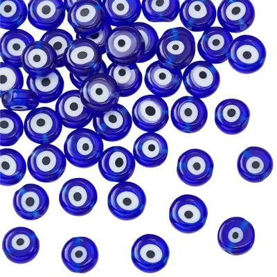 Böse-Augen-Perlen, 49 Stück, 8 mm, Lampwork, rund, flach