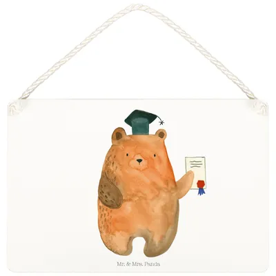 Produktbild von Mr. & Mrs. Panda Schild Bär Prüfung DIN A5 - Transparent - Geschenk, Prüfungen, Abitur, Abschlusszeugnis, Teddy, Wandbild Holz, Türschild, Holzschild, Bestanden, holzbild