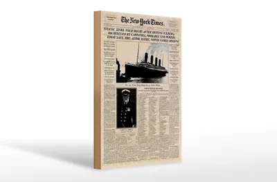 Produktbild von Holzschild Zeitung 20x30cm New York Times Titanic sinks