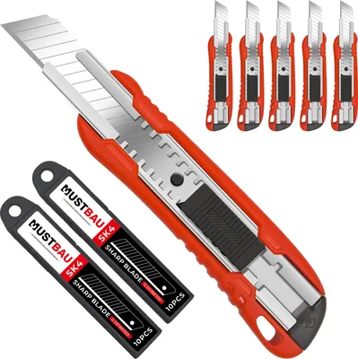 Produktbild von Mustbau Taschenmesser Klappmesser mit 20 SK4 Klingen – Mustbau Cuttermesser, Universalmesser für Handwerk, DIY & Alltag