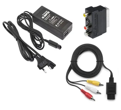 Produktbild von DARLINGTON & Sohns Zubehör Set kompatibel mit Nintendo GameCube – Netzteil, AV TV Kabel & Scart Adapter für Retro Konsole