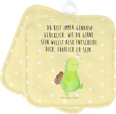 Produktbild von Mr. & Mrs. Panda Topflappen Schildkröte Pfeifen - Gelb Pastell - Geschenk, Set, Schildkröten, Depression, Topfuntersetzer, Kochlappen, Ofenlappen, topfhalter, Motivation