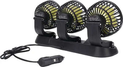 Obrázok produktu pre 3-hlavový ventilátor do auta, 2 rýchlosti, otočný o 360°, prenosná zástrčka do zapaľovača, chladenie pre dodávky, nákladné autá, SUV, karavany, DC12V