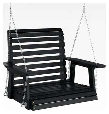 Produktbild von Gartenhängestuhl mit Metallketten in Schwarz aus massivem Tannenholz, Außenschaukel, Hängesessel für den Garten