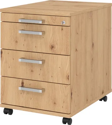 Produktbild von bümö office Rollcontainer - 3 Materialschubladen - Nachbildung: Asteiche, Griff: Chromgriff (Metall)