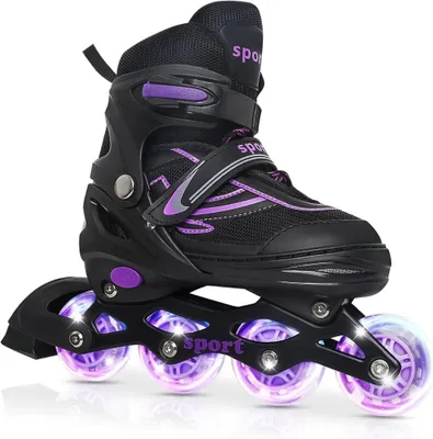 Produktbild von Verstellbare Inline-Skates für Kinder und Jugendliche – leuchtende Rollen – Lila und Blau