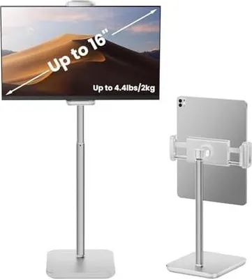 Produktbild von tounee Portable Monitor-& Tablet-Halterung, Tragkraft 4,4 lb (2 kg), Höhenverstellbar bis 18,11", ideal für Geräte von 4,7"-16" (15,6" Tragbare Monitore, iPad, iPhone, Kindle)-Weiß