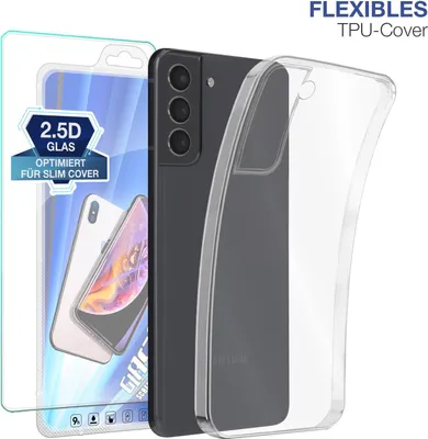 Produktbild von Slim Cover für Samsung Galaxy S21 mit 9H Displayglas Displayschutz Hülle Transparent Flexibel Elastisch Backcover Schutzhülle Handyhülle