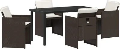 Produktbild von Möbel 5-teiliges Garten-Essset mit Kissen Braun Poly-Rattan - Gartenstühle 3379953