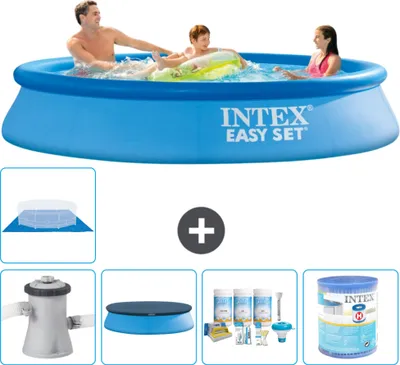 Produktbild von Intex runder aufblasbarer Easy Set-Schwimmpool – 305 x 61 cm – Blau – inklusive Pumpe Abdeckung - Wartungspaket - Filter - Bodenplane