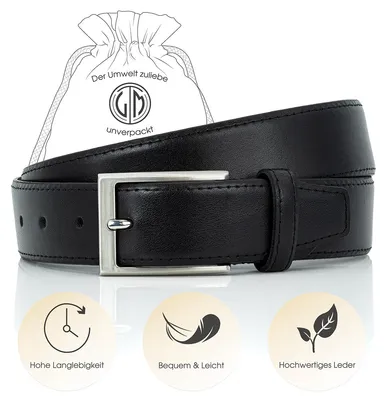 Produktbild von LINDENMANN Ledergürtel Herren, schwarz 35 mm Rindleder, bombiert, Größe / Size:Bundweite 90 cm Gesamtlänge 105 cm W 35.4 M, Farbe / Color:schwarz