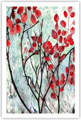 Produktbild von Poster - Poster ohne Rahmen - Rot Blätter Zweige - 61x91,5 cm - Wand Bild - Wanddeko - Wandbilder - Kunstposter - Wandposter - Bilder - Kunstdruck - Wanddekoration - Wandbild - P2XPA61x91-4508