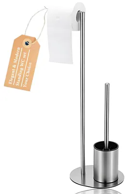 Produktbild von Freistehendes WC-Set, Toilettenpapierhalter aus Edelstahl mit Toilettenbürste, kein Bohren erforderlich, Toilettenpapierhalter mit Bürste für jedes Badezimmer