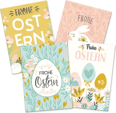 Produktbild von itenga 12 x Postkarte Grußkarte Frohe Ostern Mix mit 4 Motiven DIN A6 hoch