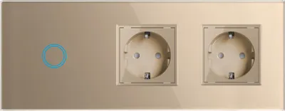 Produktbild von Touchschalter Panel 1+dose+dose Glas gold Qtouch Wandschalter ohne Modul Schuko Steckdose