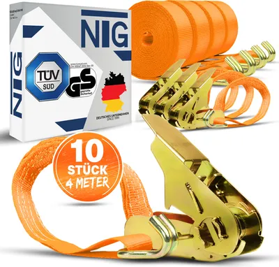 Produktbild von Spanngurt Zurrgurte 800 kg / daN 4m Meter 10 Stück Ratschengurt 2 teilig