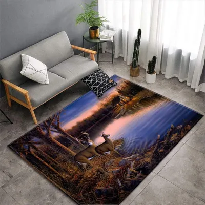 Produktbild von Teppich Kurzflor 100x120cm Waldhirschdruck rutschfest