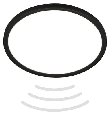 Image de BRILONER SLIM Plafonnier LED avec détecteur de mouvement ultraplat rond IP44 Ø290mm 18W 2400lm 4000K lumière blanc neutre Noir lampe plafond salle de bain couloir garage