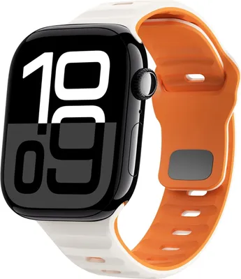Produktbild von Für Apple Watch Series 11 10 42mm / 9 8 7 41 / 6 SE 5 4 40mm Silikon Wellenstruktur Armband Beige / Orange